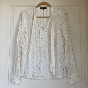 NEW Without Tag Off White Blouse With Gold Foul Detail By Monarc